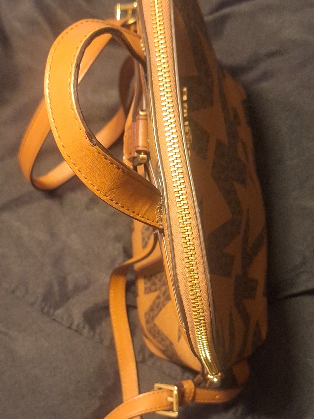 Michael Kors Brown MK Logo Backpack with Gold Accents - Picture 11 of 13